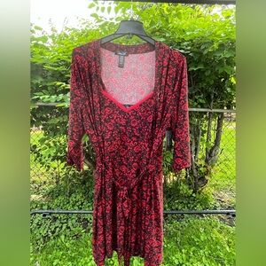 XL Rene Rofe Chemise Teddy & Robe Floral Black And Red Set Lingerie Women's